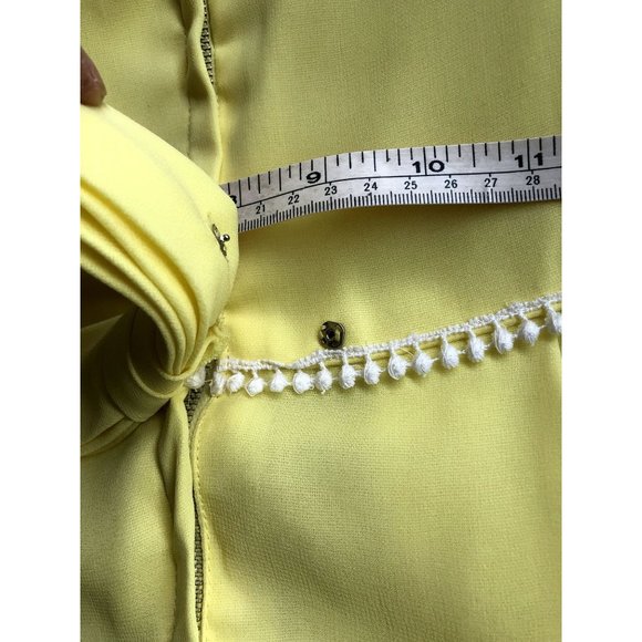 1960-70s Vintage Formal Dress Yellow Linen & Sheer Overlay Maxi Teens Womens XXS - Picture 4 of 11